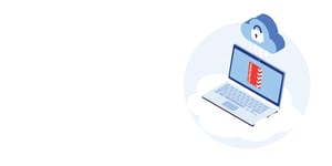 Open laptop sitting on a cloud with a locked digital cloud above, symbolising security