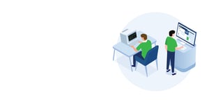 Two people on seperate computers, symbolising working