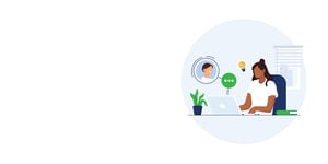 A person sitting at a computer at home connecting with another person through the screen, symbolising online support